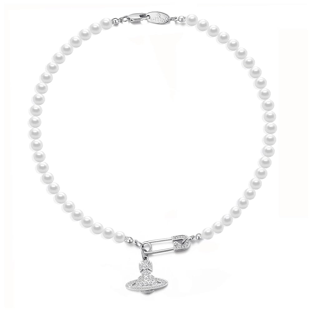 GABWE Silver Saturn Pearl Necklace White Pearl Choker